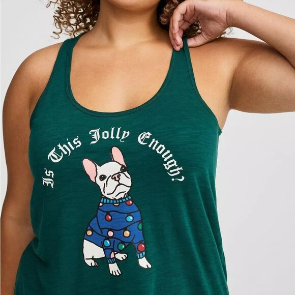 Torrid Tank Top 0X 1X 2X Christmas Frenchie Dog Lights "Is The Jolly Enough" Tee - Picture 2 of 5